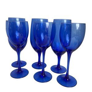 Set Of 6 Luminarc France Cobalt Blue Crystal Goblets 3-6oz 3-8oz Barware Stemwar